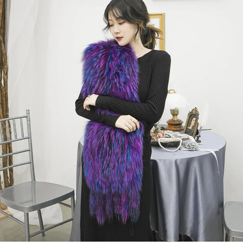 2022 New Winter Women Long Style Natural Fox Fur Shawl Hand Knitted Genuine Fox Fur Wrap Multicolor Fur Scarf