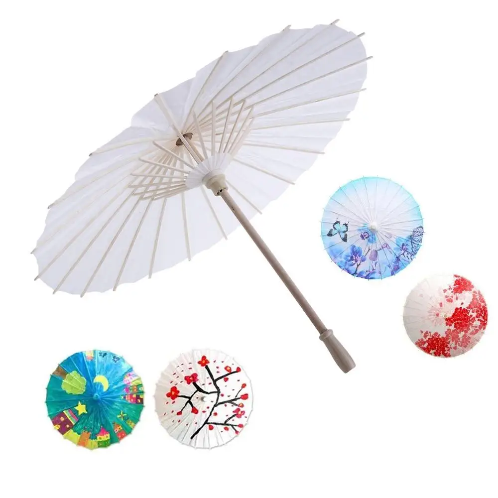 Oriental diy decorativo alça longa feito à mão para chá de bebê pintura suprimentos fotografia prop dança guarda-chuva de papel