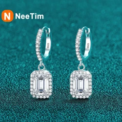NeeTim 1ct 2ct Moissanite Earrings for Women 925 Silver with Gold Plated Lab Diamond Radiant Emerald Cut Sparkling Drop Earring