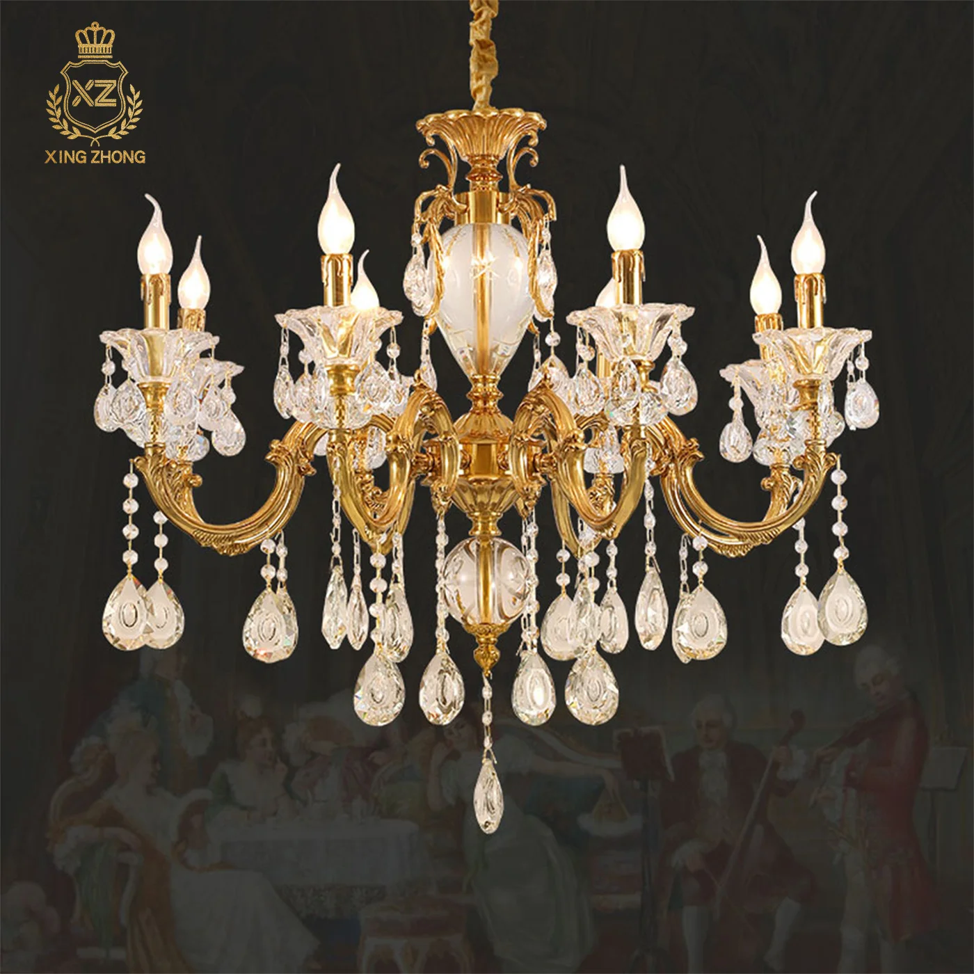 European Classic Crystal Design Loft Apartment Indoor Copper Chandelier Living Room Bedroom Study Crystal Pendant Lamp