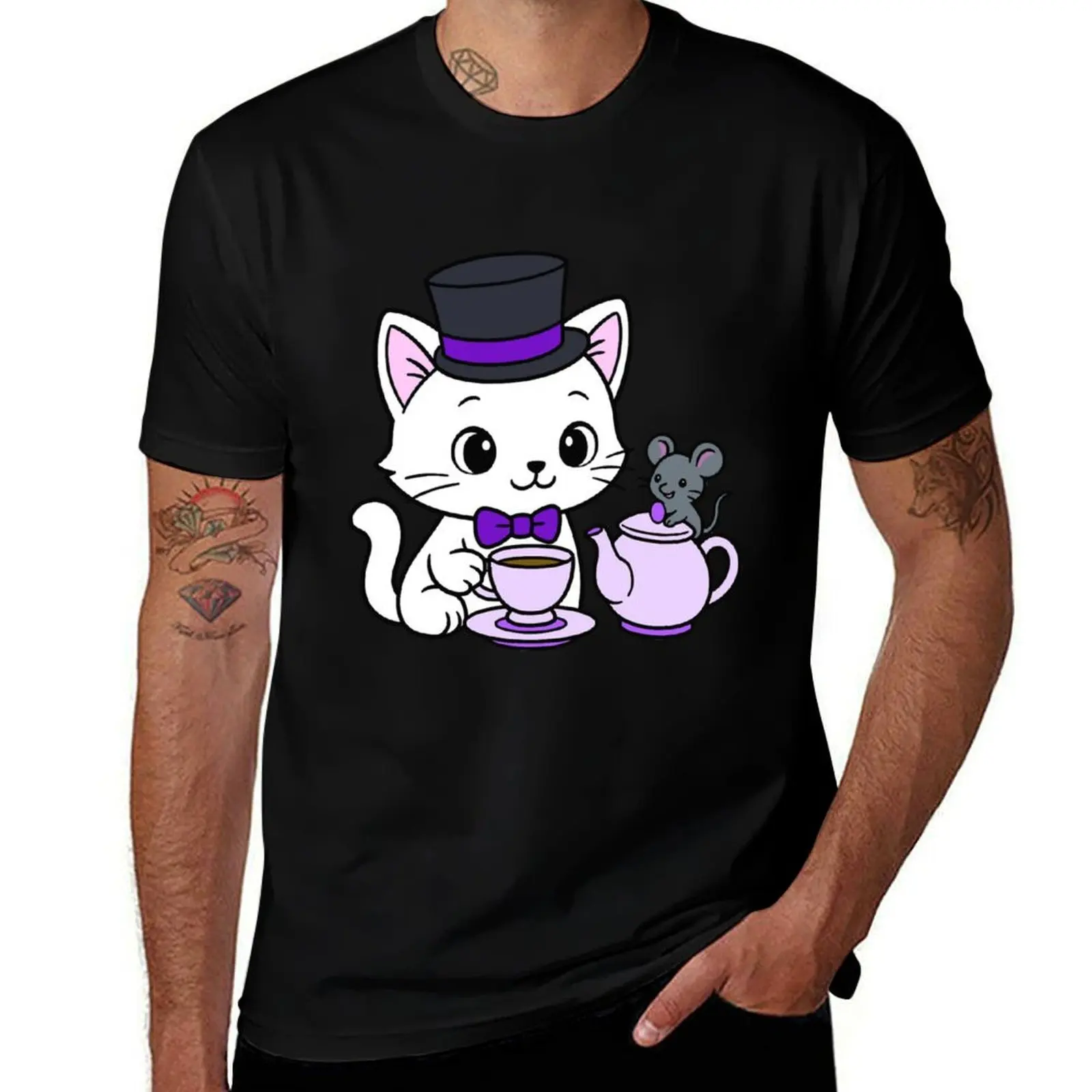 

Kitty Tea Party - White - Violet T-Shirt Man t-shirt oversized t shirt graphic shirts t shirts for men cotton