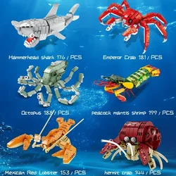 Sea Animal Model King Crab Hammerhead Shark Lobster Building Blocks, Halloween Decoration, Christmas Gift, Educational Toys