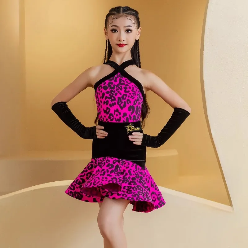

Customized Latin Dance Dress Practice Set Comfortable Fit Two Tone Skirt Leopard Pattern for Girls Adults Dance Clothes Women