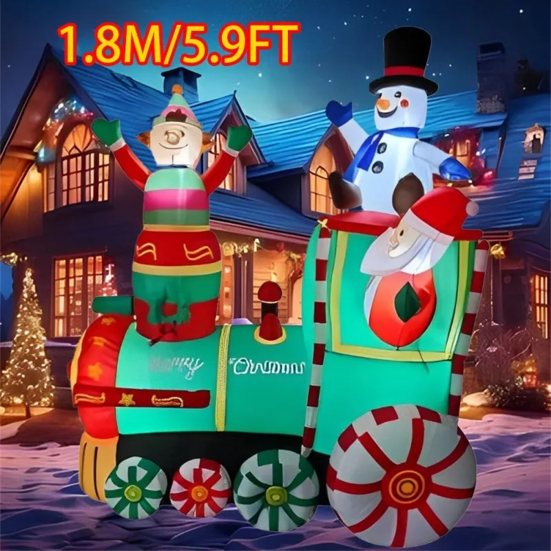 

Christmas Style Train Decorations Inflatable Toys with LED Lights 1.8M/6FT Inflated Model Holiday Gift Indoor Outdoor Decor