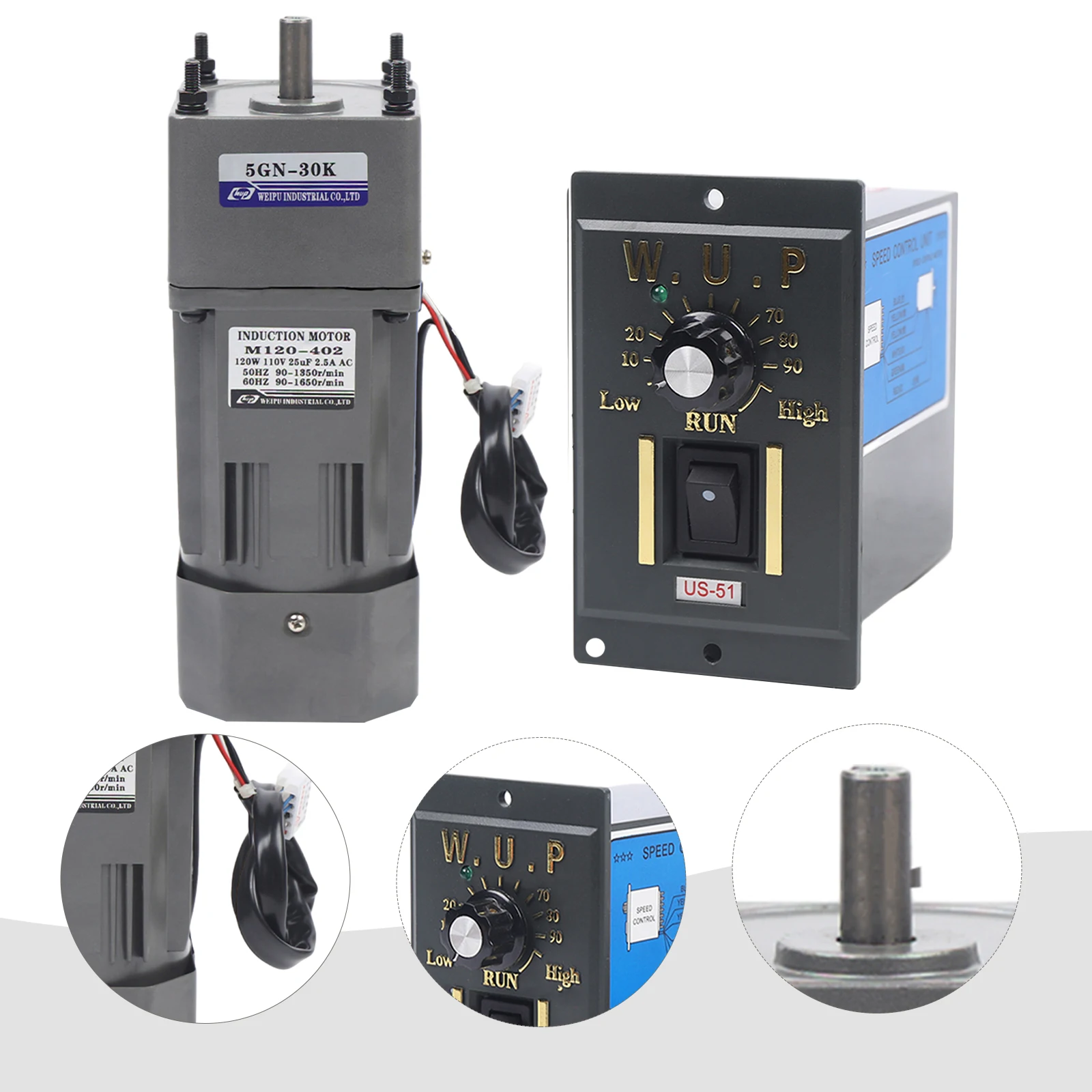 120 واط 30 كيلو موتور تروس 110 فولت موتور تروس محرك كهربائي 45 دورة في الدقيقة مع وحدة تحكم في السرعة لصناعة الآلات وصناعة الآلات