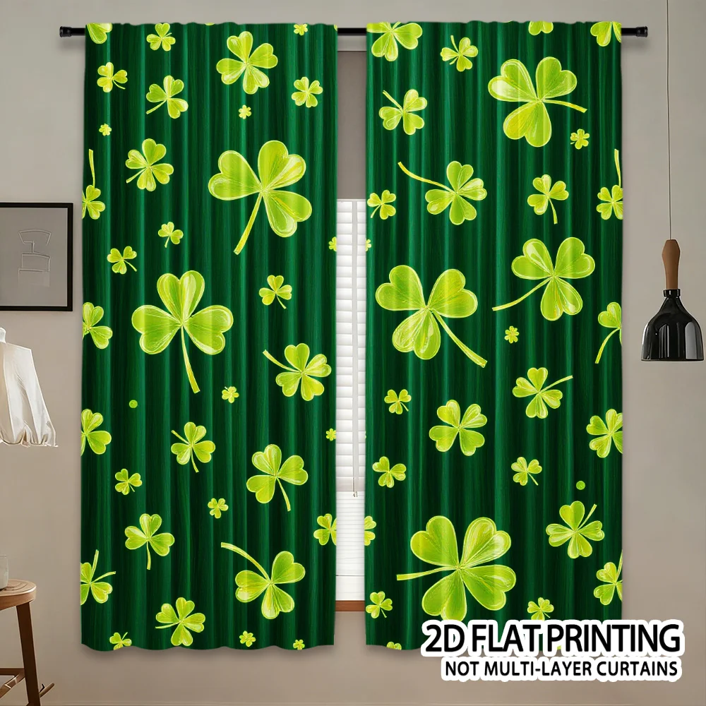 Vibrant Green Clover Pattern Curtains for Living Room Home Decor Semi-Sheer Window Drapes
