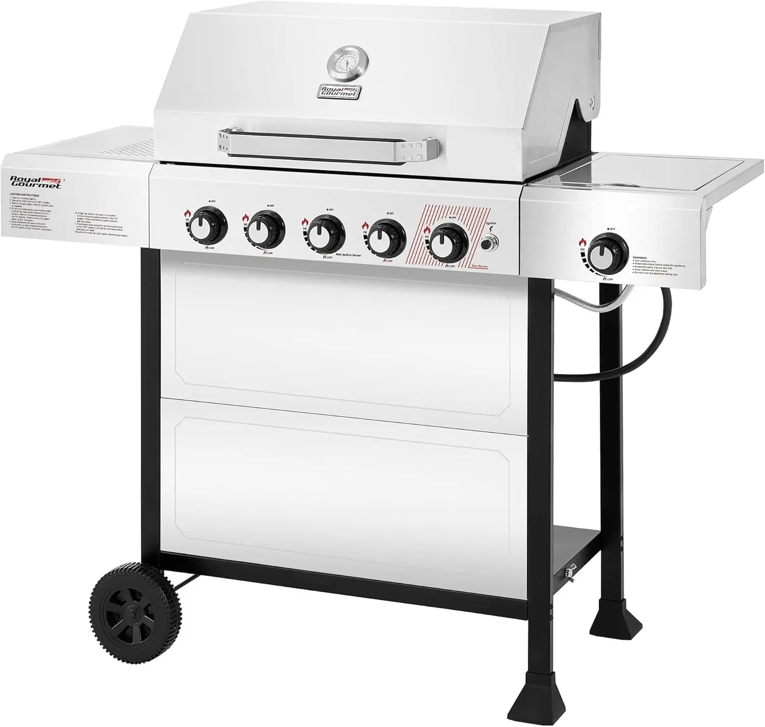 

5-Burner Propane Gas Grill with Side Burner, Stainless Steel, 61,000 BTU for Patio Garden Backyard Cooking, Silver