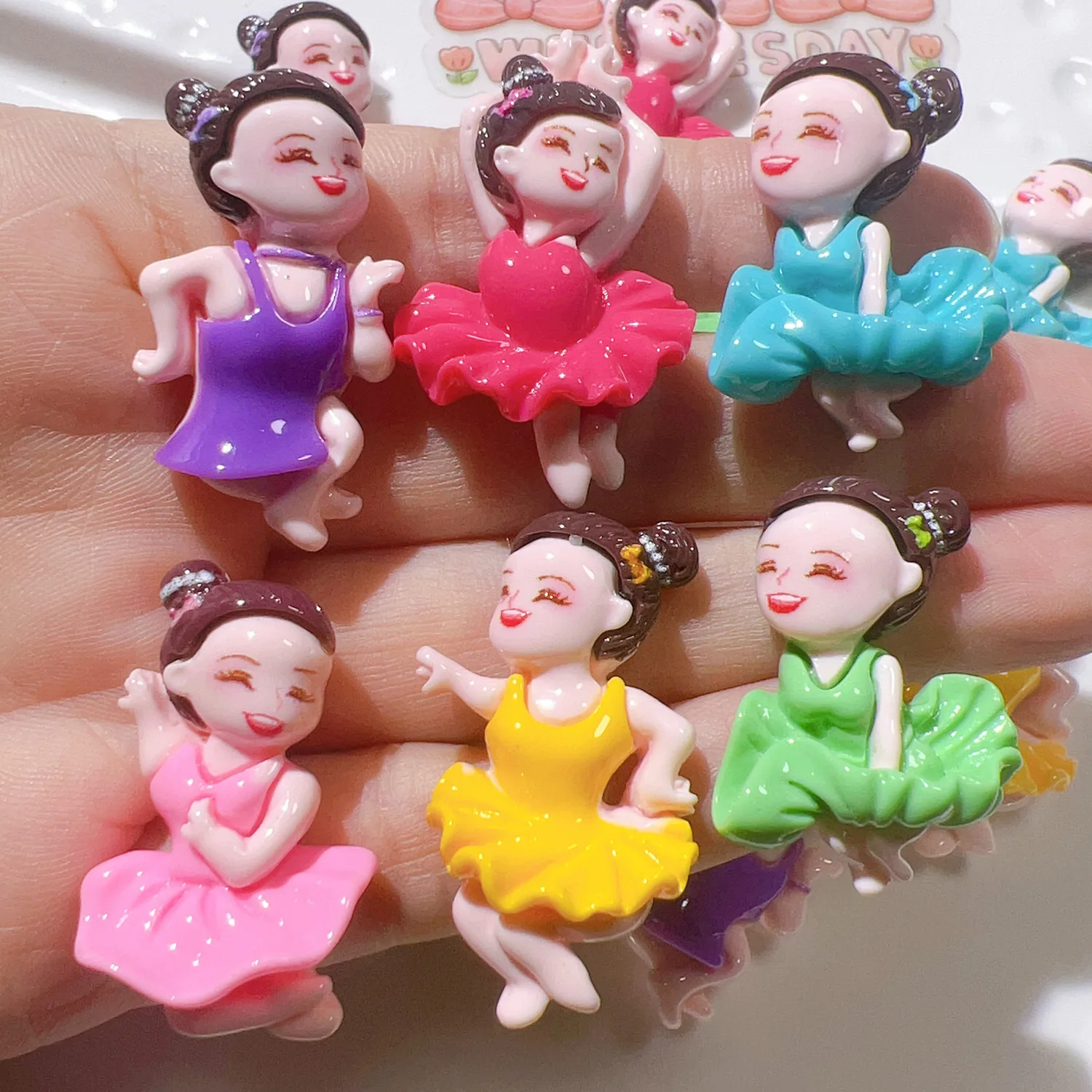 Resin Colorful Kawaii Ballet Girl Flat back Cartoons Figurines 10PCS Scrapbooks DIY  Manicure Parts For Hair Accessories