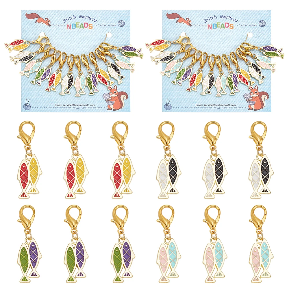 

24PCS Alloy Enamel Pendant Locking Stitch Markers Zinc Alloy Lobster Claw Clasps Stitch Marker Mixed Color 4.1cm 3pcs/color