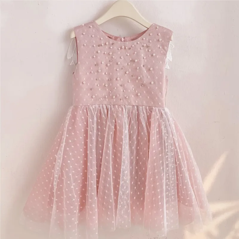 Baby Girl Princess Angel Wing Dress Infant Toddler Child senza maniche Pearl Vestido Party Pageant Birthday Baby Clothes 1-12Y