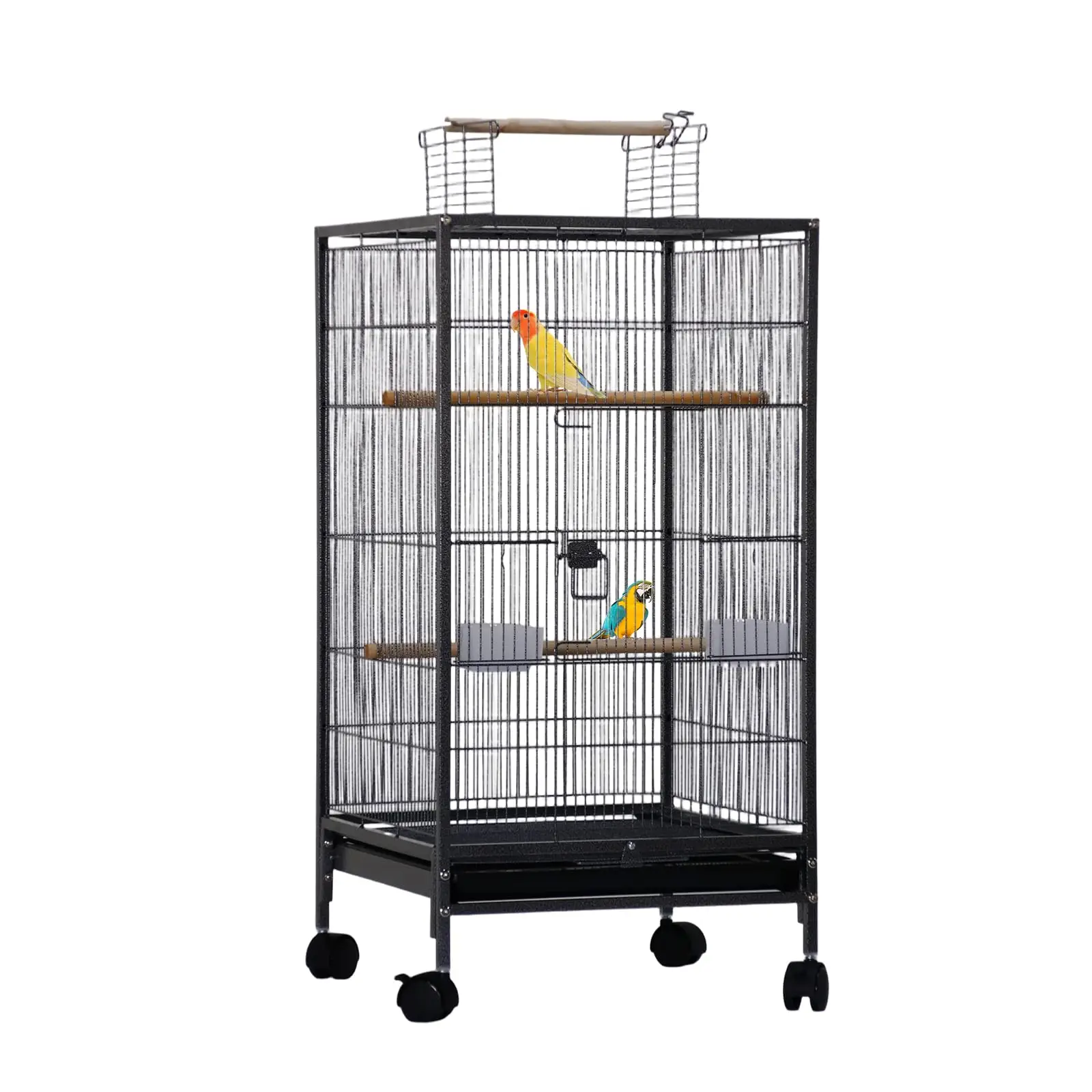 

101cm Large Bird Cage, Play Open Top Budgie Cage with Rolling Stand & Slide-Out Tray & Water Bottle Feeder
