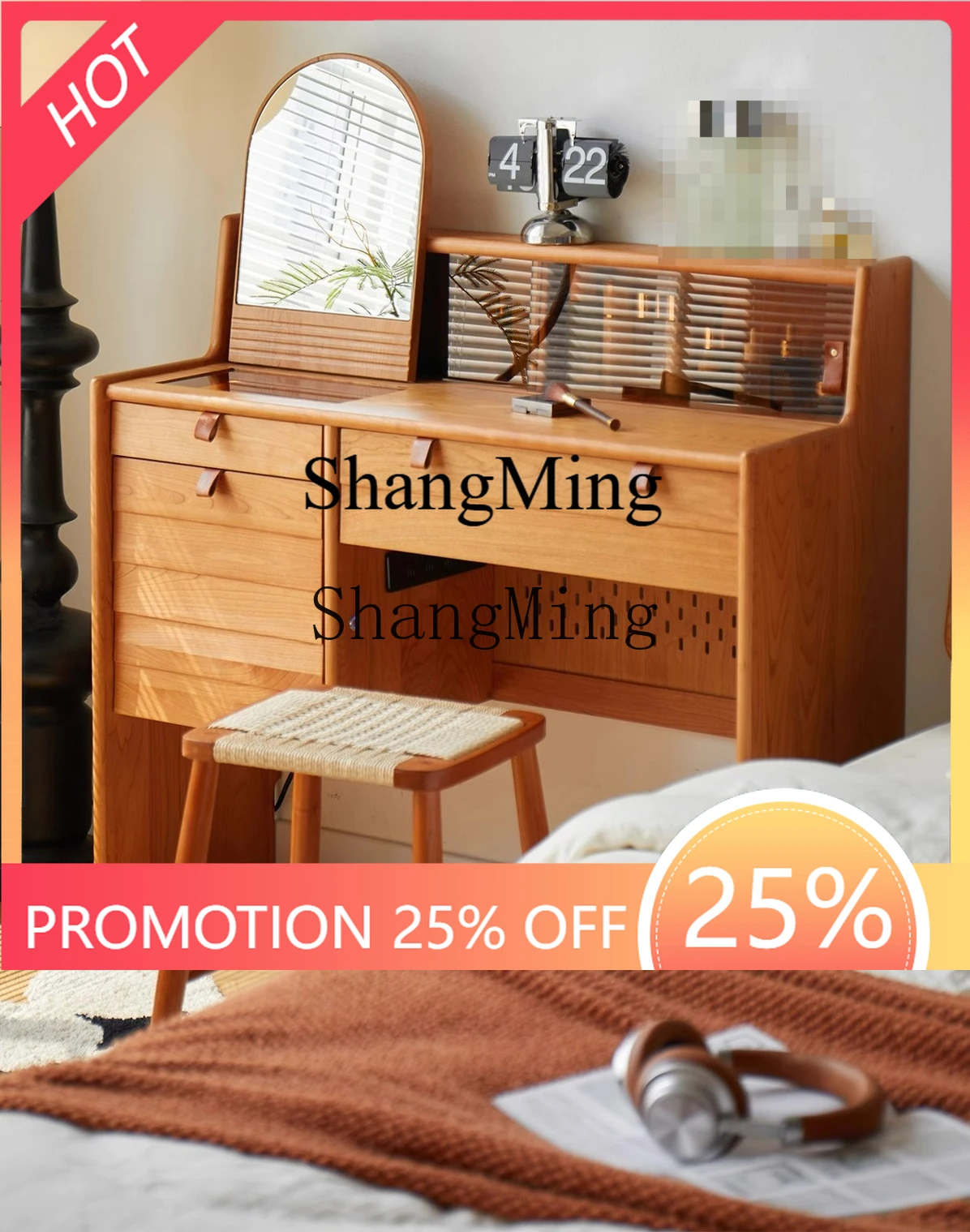 

FG solid wood dresser, bedroom makeup table, mini storage cabinet, integrated small apartment, medium and ancient style