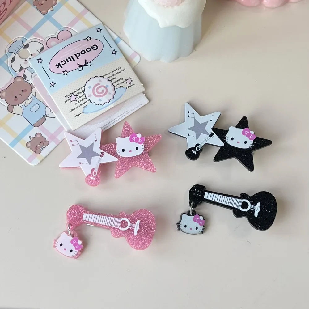 

Cute Y2k Star Guitar Hairpin Pendant Instrument Bangs Side Clip Girl Five-pointed Star Cartoon Headwear Pompom Black