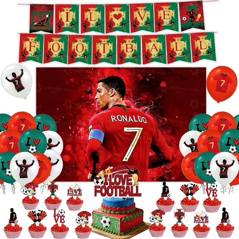 Neue CR7 Geburtstagsdekoration Fußball-Superstar Party-Zubehör Fußball-Partyartikel Tischdecke Teller Pappbecher Hintergrund – Detail 4