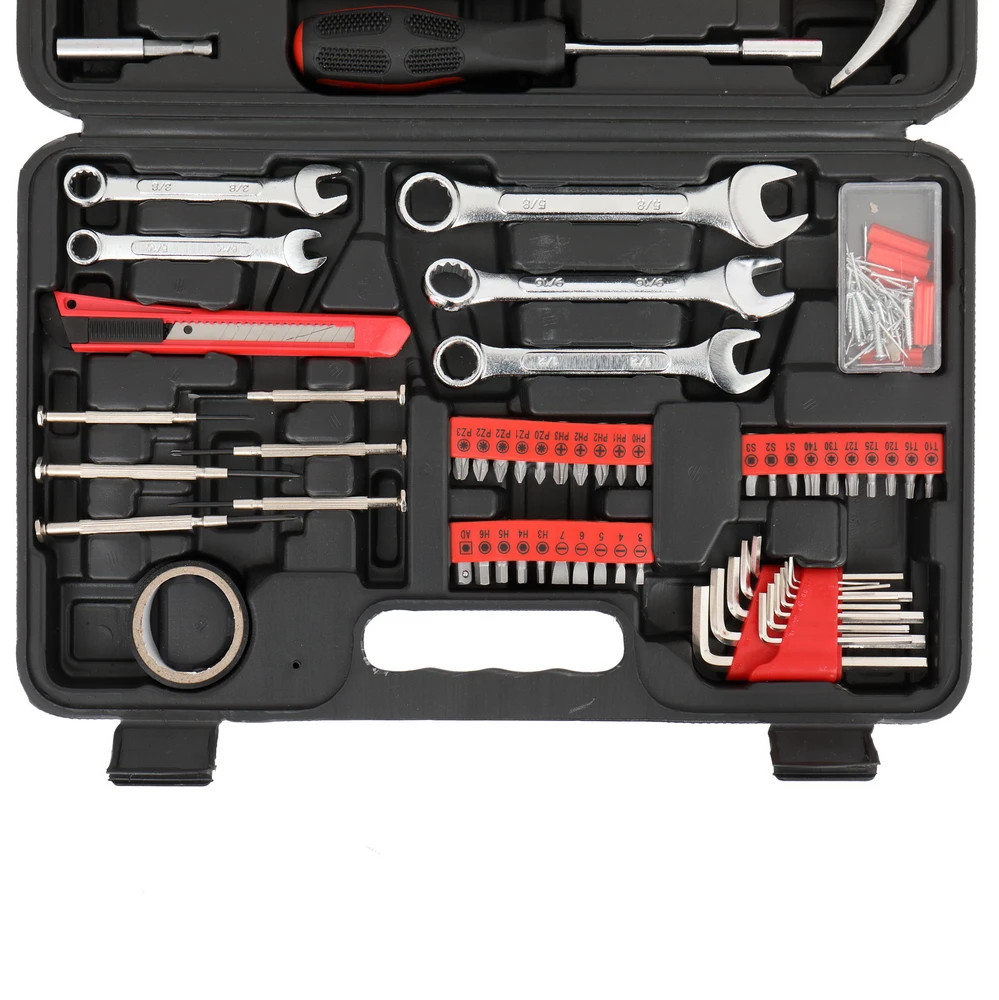 148pcs Iron Household Tool Set with Storage Box Black Red[US-Stock]