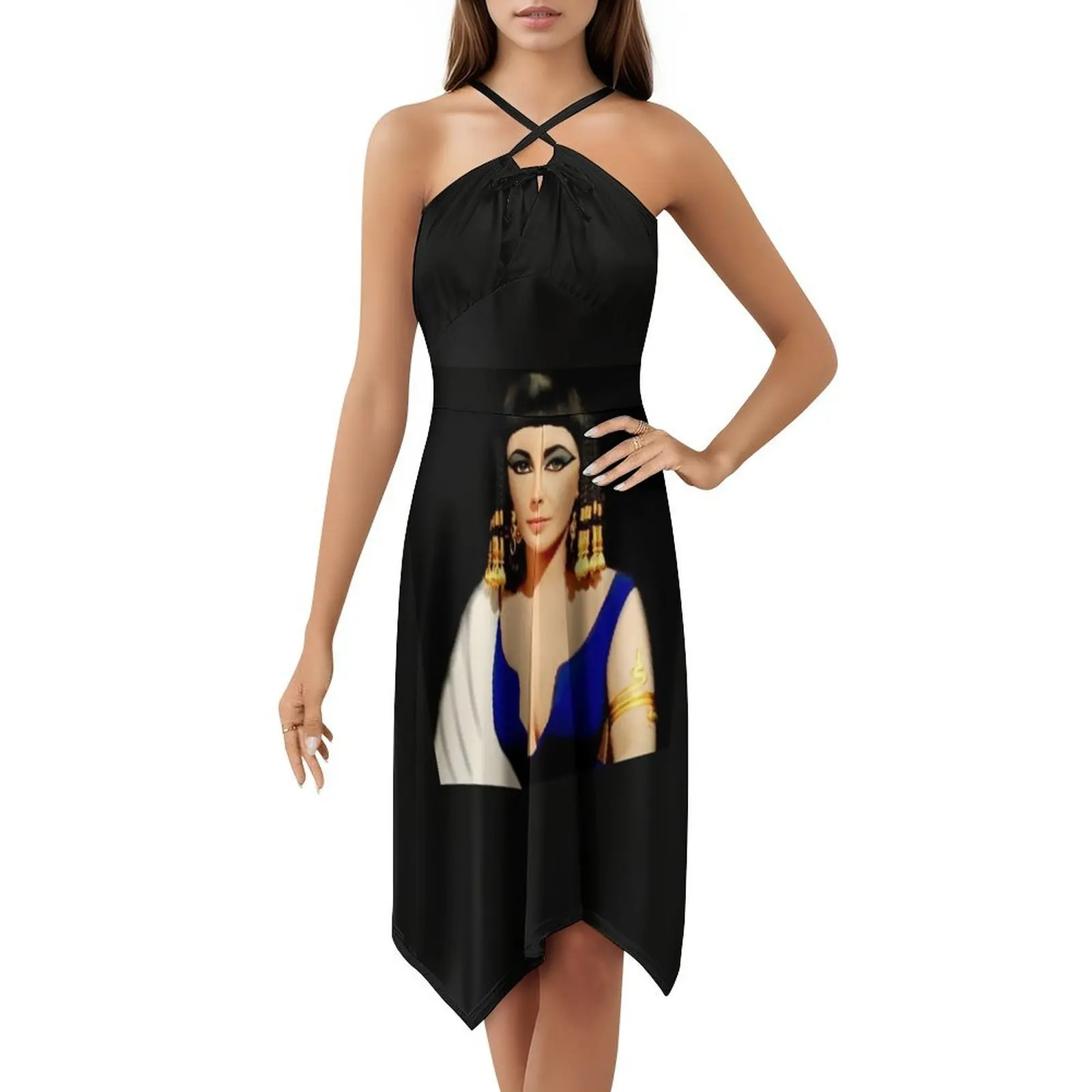 فستان Queen Of The Nile كلاسيكي T-S بوهيمي بدون أكمام للنساء مطبوع فساتين حفلات الشاطئ كليوباترا إليزابيث تايلور فرعون #5
