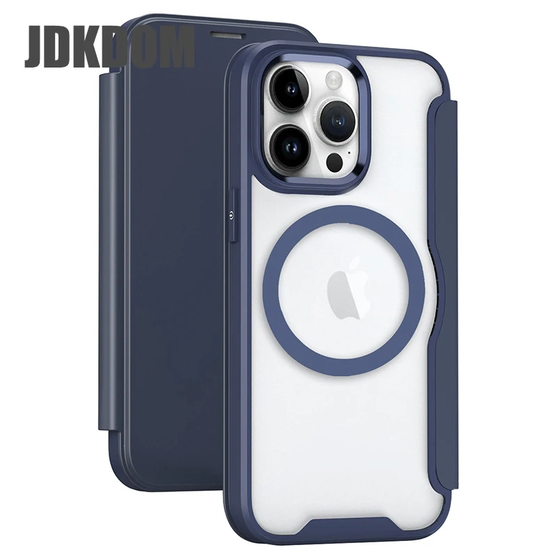 

JDKDOM Магнитный чехол-бумажник с откидным слотом для карт для iPhone 17 Air 16 15 14 Plus 13 12 Pro Max 16E Прозрачный кожаный чехол