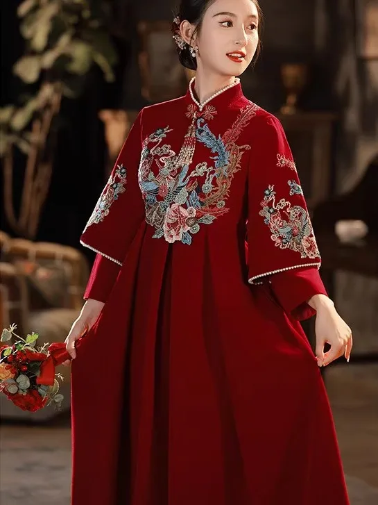 

Autumn Winter Chinese Sle plus Size Materni Wedding Dr Cover Belly Banquet Gown for Engagement And Bridal ...