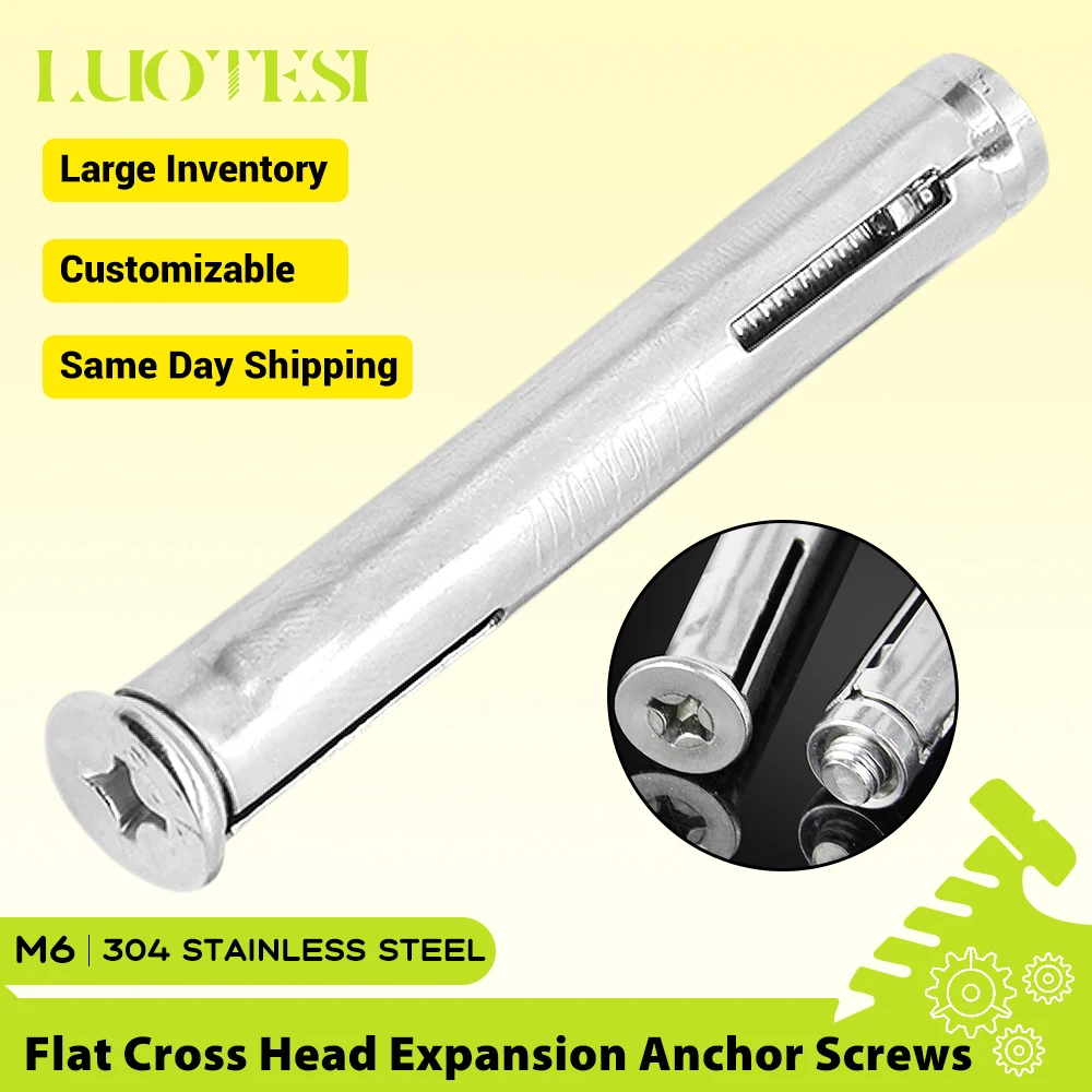 Flat Cross Head Expansion Anchor Screw 304 Stainless Steel M6 Countersunk Build in Expansion Bolts for Concrete Wall Mounting