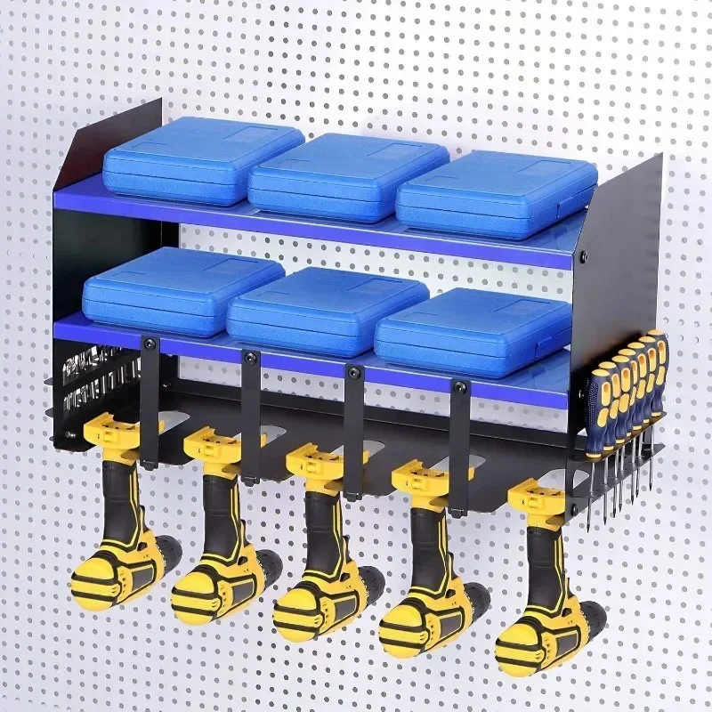 3-Layer Wall-Mount Tool Organizer with Storage Racks for Drills and Power Tools - Garage Shelf for Hand Tools