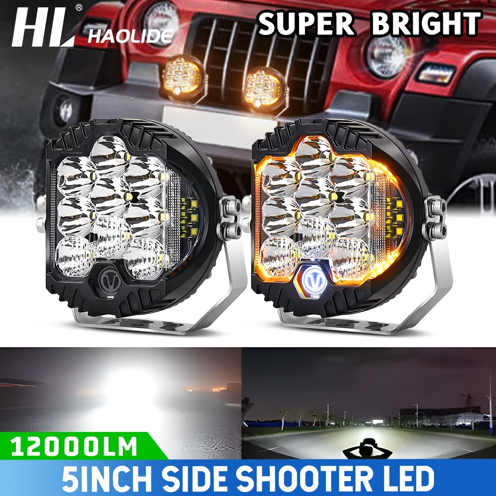 HL LED Sport Work Lamps 5'' Automobile for Lada Offroad 4X4 vehicle Auxiliary Lights Led Combo Driving Headlamp White Amber 12V