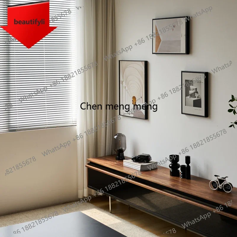 

Q181 TV cabinet slate black walnut solid wood wabi sand wind minimalist coffee table combination modern simplicity