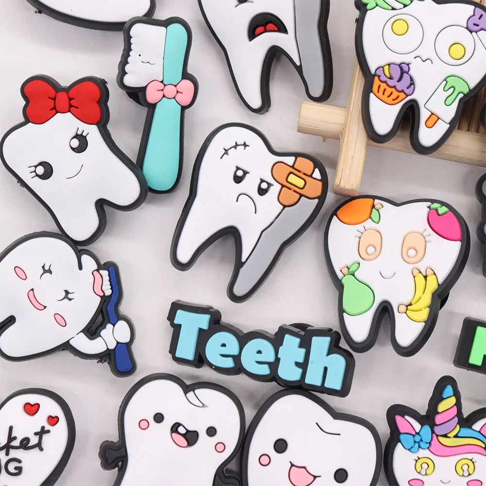 1Pcs PVC Rabbit Teeth Dental Health Kids Shoe Charms Tooth Decay Buckle Decorations Fit Birthday Gifts