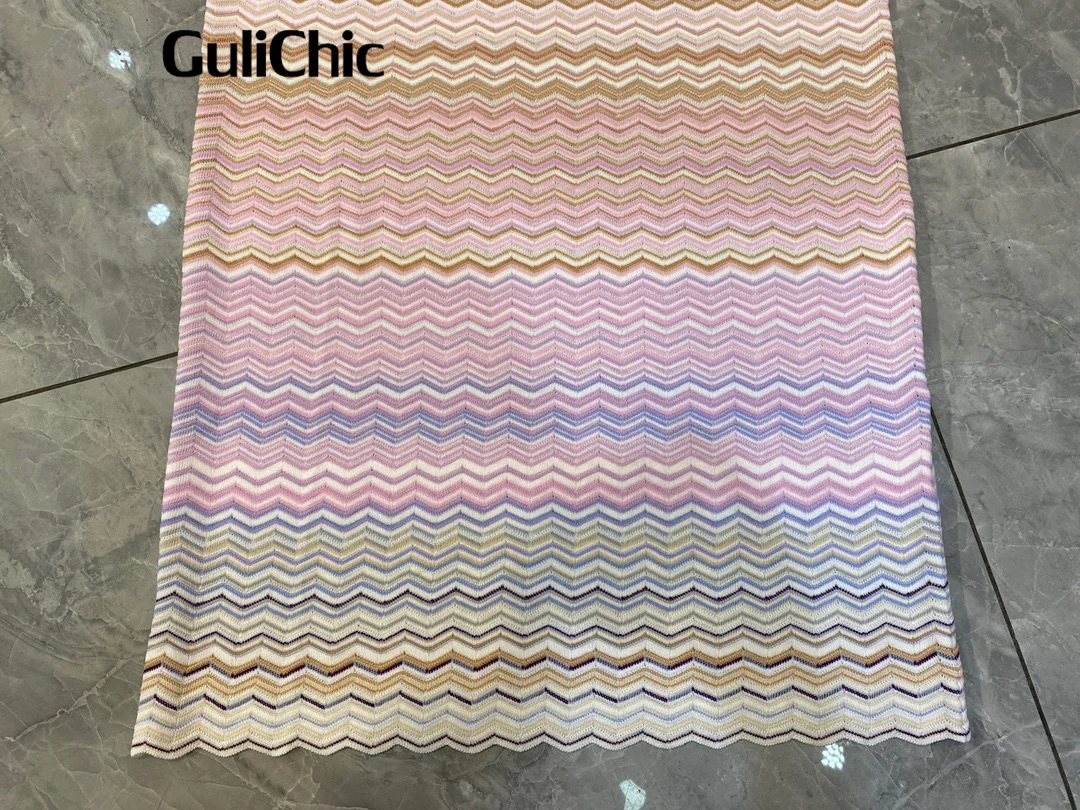 5.13 GuliChic Fashion Multi Color Zigzag Knit Maxi Dress Women High Quality Bodycon Gown 2024 O-Neck Striped Sleeveless Dress