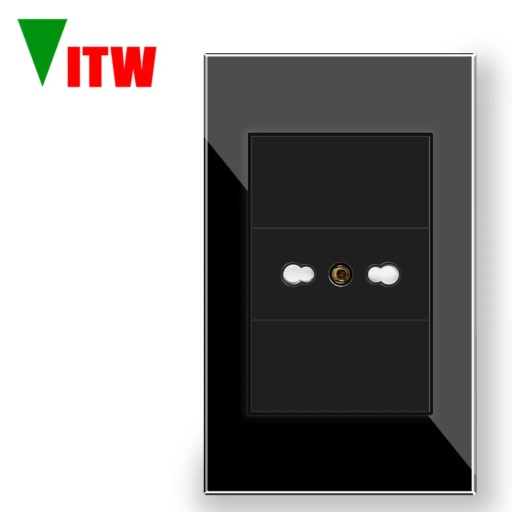Vitw 16A Socket for Italian Wall Power Supply, 120 * 72mm Glass Panel, Chile Standard L-Shaped 2-Pin+Ground Power Socket