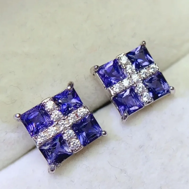 

925 Silver earring for Daily Wear 3mm*3mm Natural Tanzanite earring with 3 Layers 18K Gold Plating