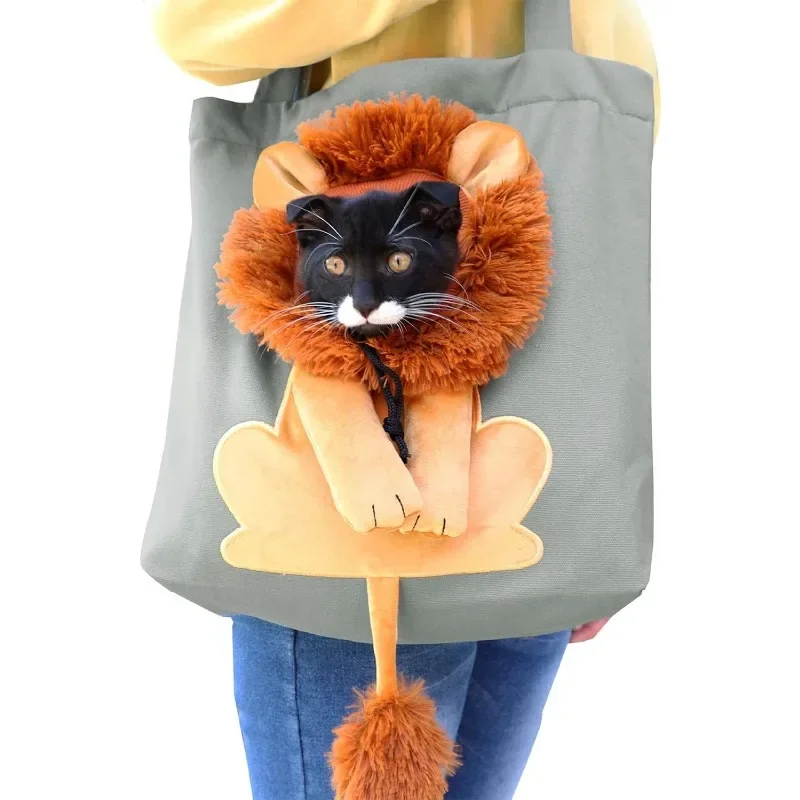 Pet Canvas Shoulder Bag, Cute Lion-Shaped Small Dog Carrier Portable Pet Carrying Chest Bag for Small Dogs and Cats Pet Supplies