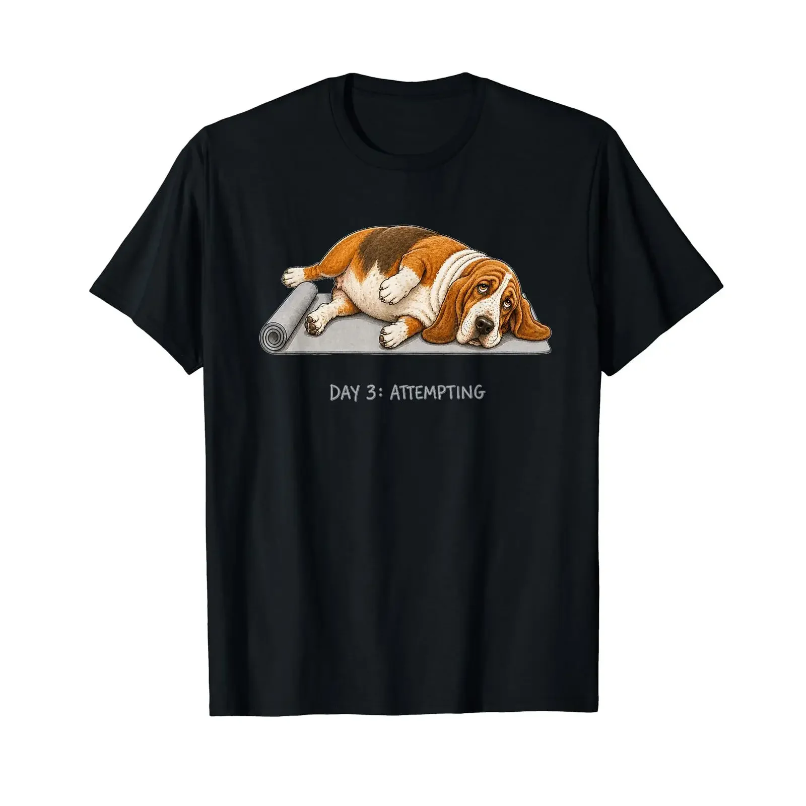 Basset Hound Yoga Dog Day 3 Attempt Affordable T Shirt vintage Washed designer clothes Comfortable streetwear Unisex Slightly