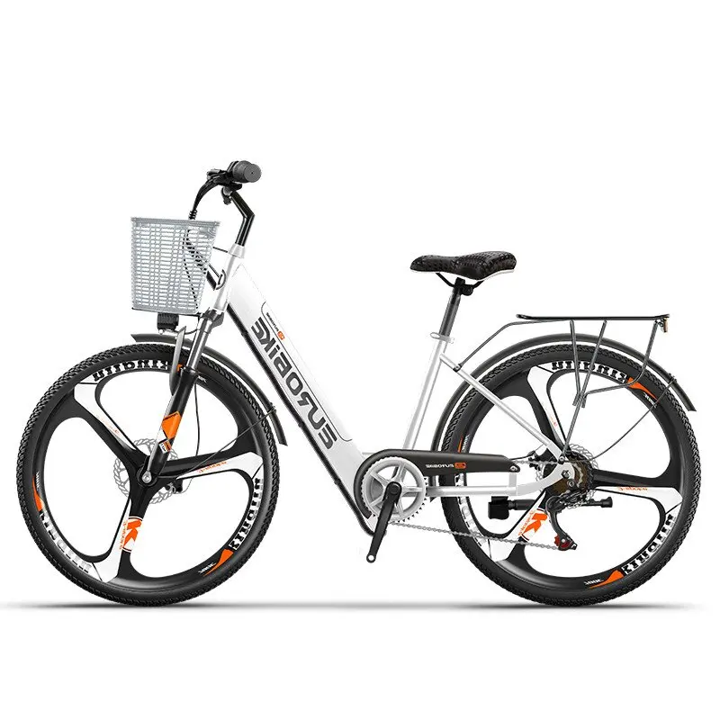 26'' Electric City Bike With Seat/Basket 2 Wheels Electric Bicycles 36V 350W Electric Bicycles Hidden Battery