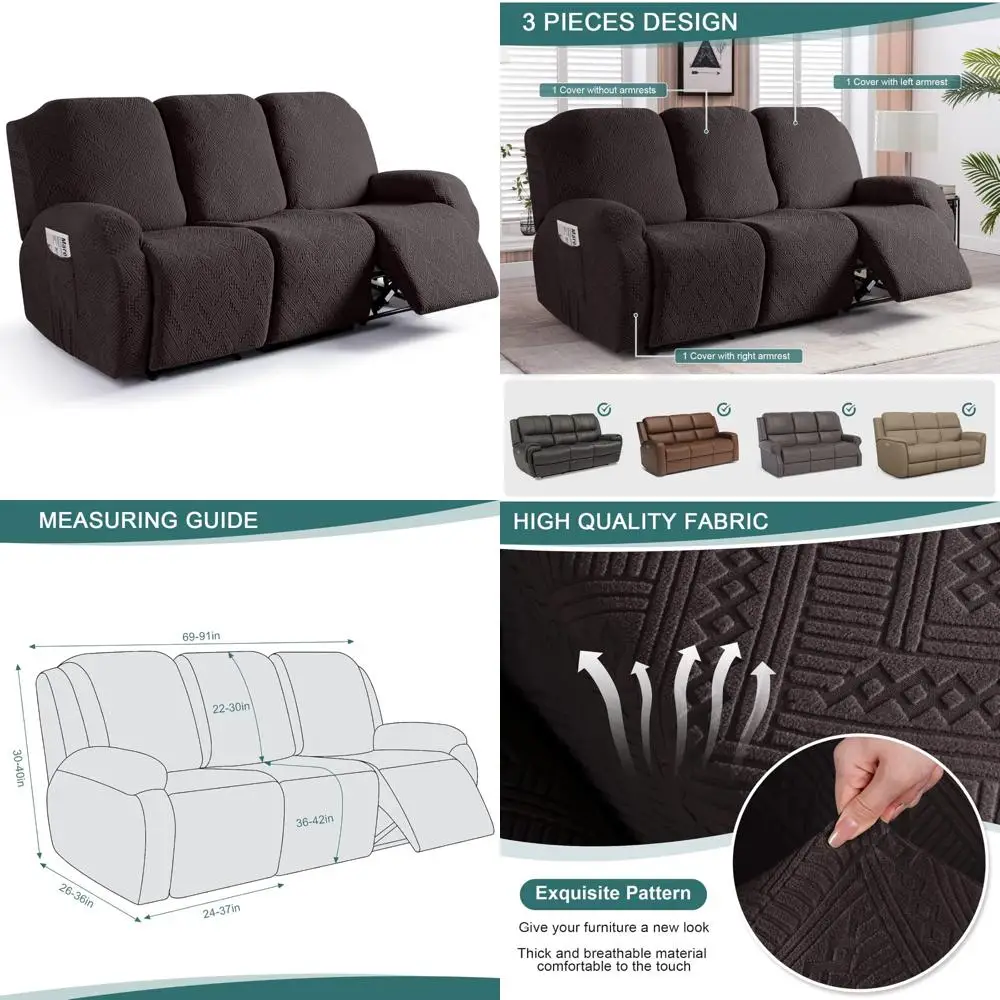 

Recliner Sofa Covers with Pockets - Washable Couch Covers for Reclining Chairs - Furniture Protectors for Comfortable Living Roo