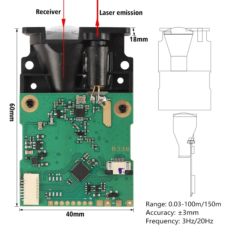 Long Range Stable 200m Milllimeter Accuracy Phased Laser Distance Sensor Module Industrial Automation Measurement TTL UART