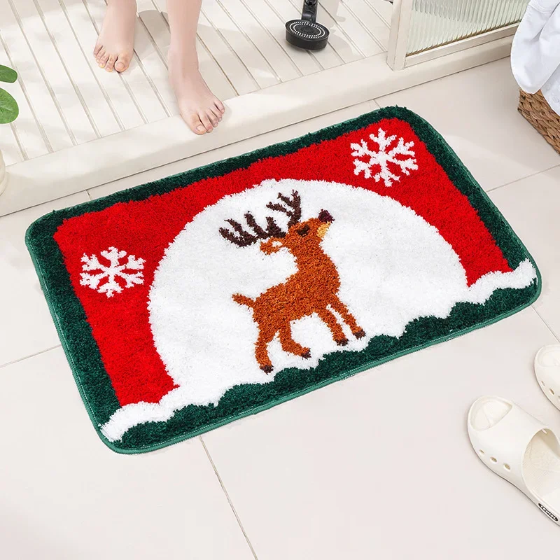 80x120cm Christmas Rug Cartoon Gingerbread House Non Slip Door Mat Soft Faux Cashmere Bedroom Bedside Carpet Floor Decor