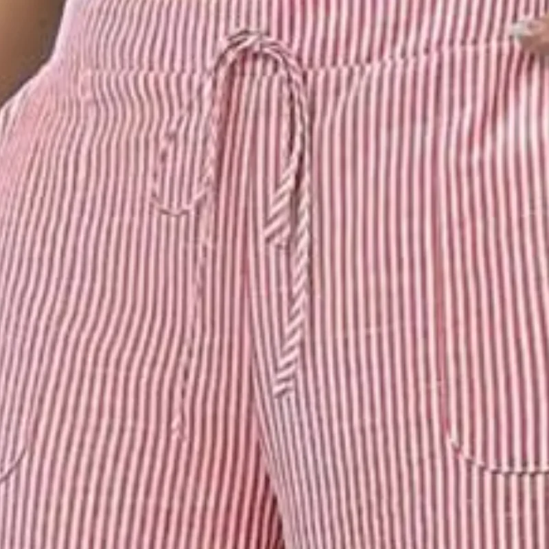 

Women Commuting Casual Pants Striped Design Straight Wide Leg Soft Breathable Trousers with Pockets Relaxed Fit Leisure Pants