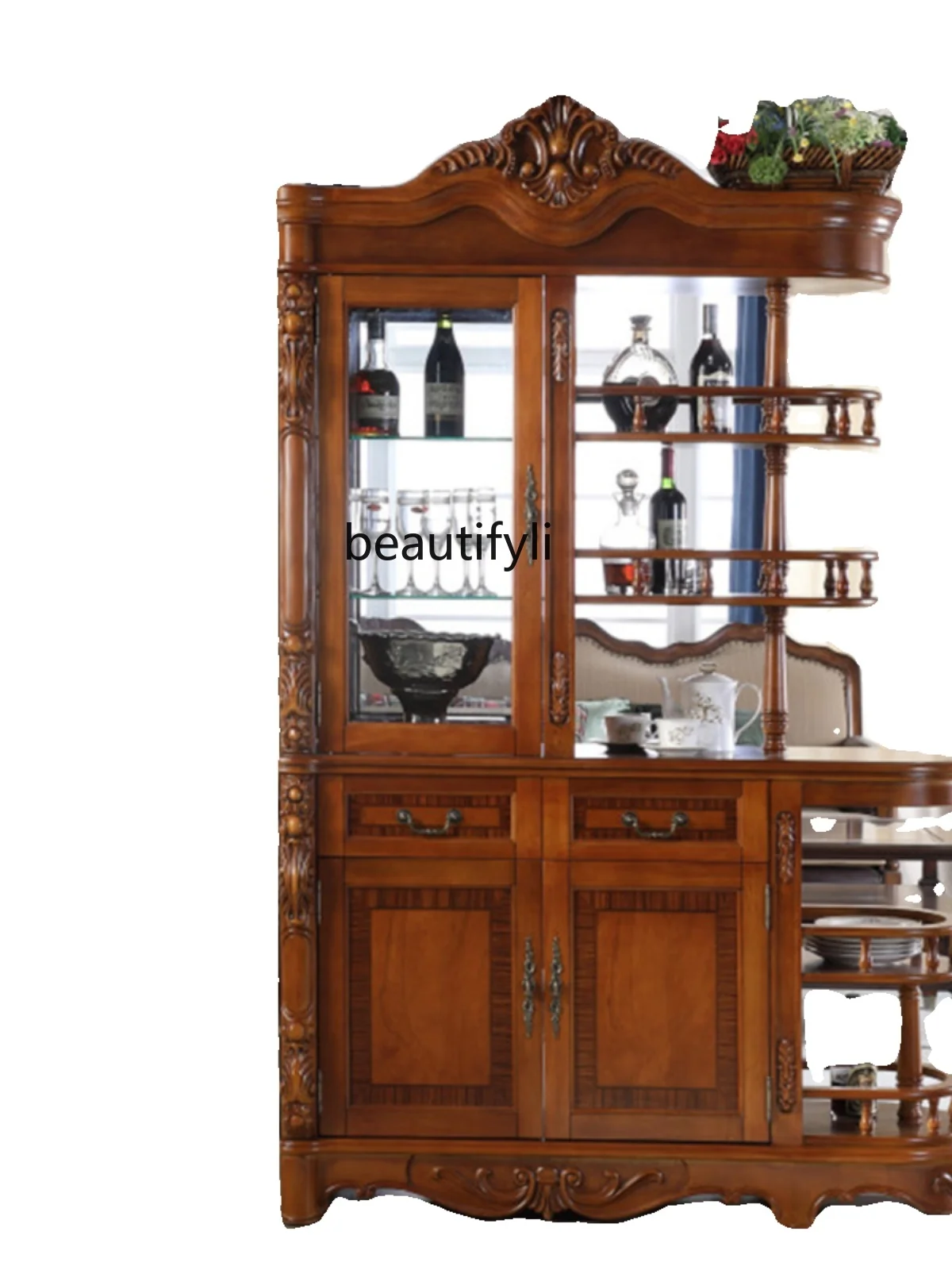 

Solid wood entrance wine cabinet partition living room door entry decorative cabinet European wine rack foyer cabinet