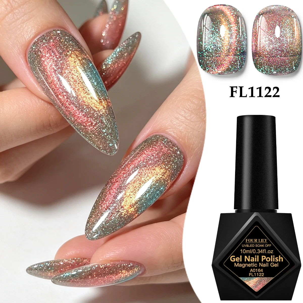 FOUR LILY 10ml Colorful Magnetic Cat  Gel Polish Shimmer Sparkle UV LED Soak Off High Shine DIY Nail Art