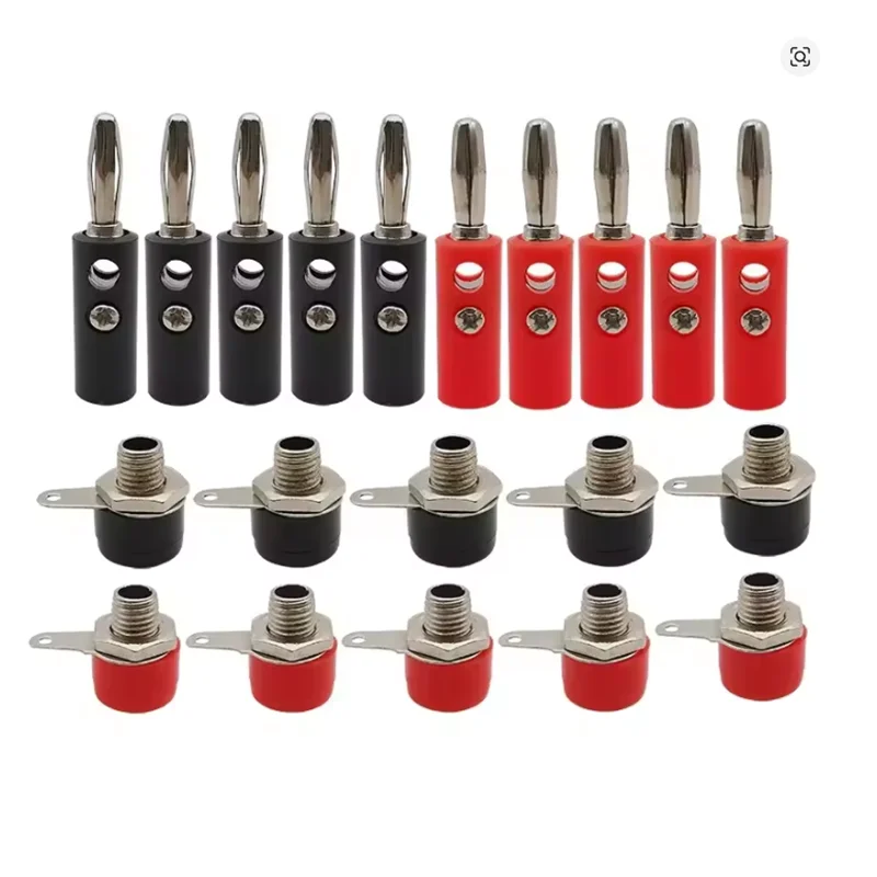 10Pair Silver 4mm Banana Plug Male and Female 4mm Banana Jack Panel Mount Banana Socket Terminal Connector Adapter Red Black