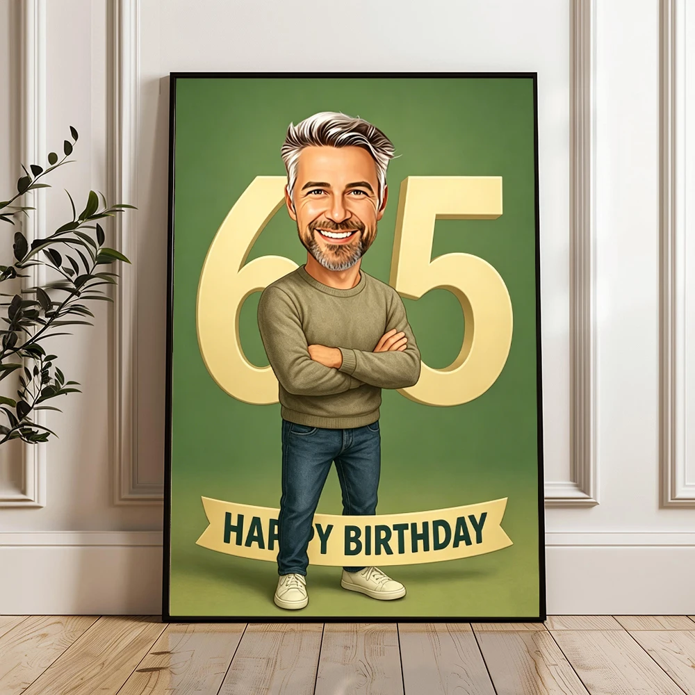 Custom 40th Birthday Caricature Portrait Pints Personalised 55th Birthday Cartoon Portrait Canvas Painting Man Birthday Gifts
