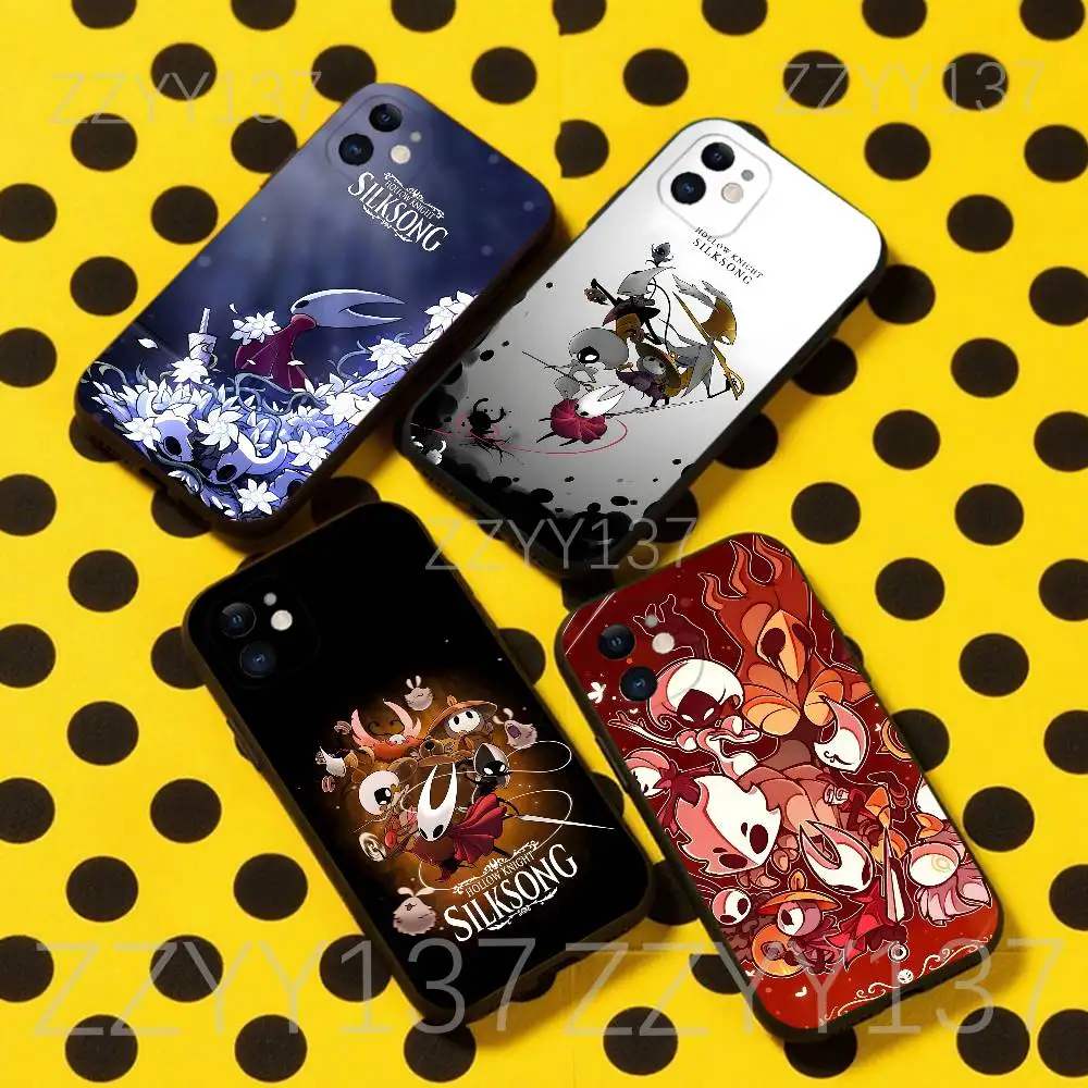 

H-Hollow Knight Silksong Phone Case For iPhone 16,15,14,13,12,11,Pro,Max,Plus,X,XS,XR,SE,8,7,Mini,Soft Silicone Black Case
