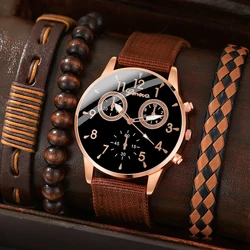 4pcs Men's Watch Set Stylish Casual MEN'S Quartz Watch and 3 Stylish Casual Leather Bracelets