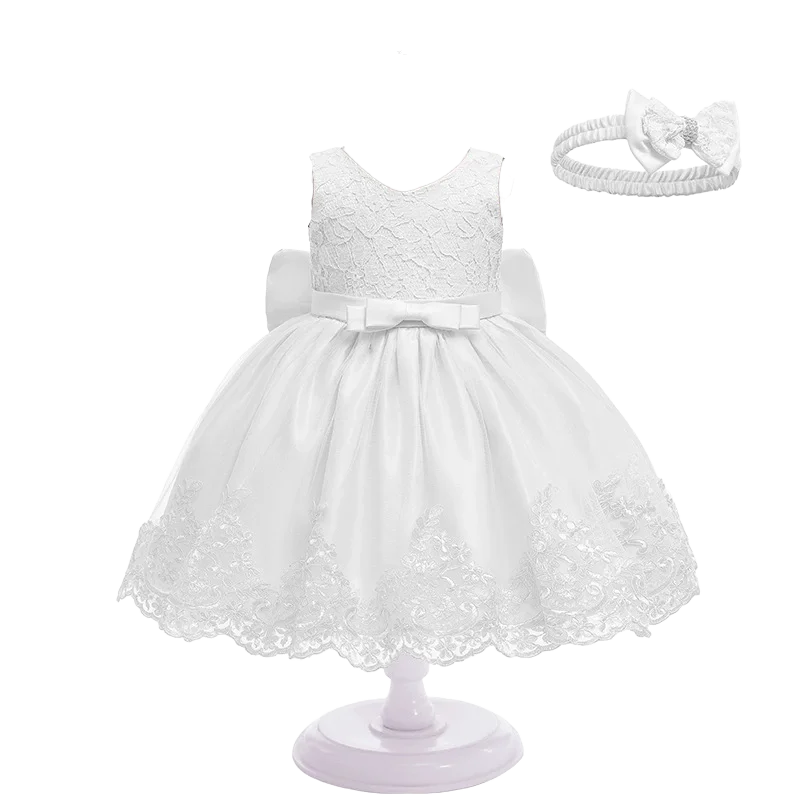 Baby White Wedding Satin Princess Dress for 1st Birthday Baptism Party Dress for Girl Bridemaid newborn clothes 9 to 12 months