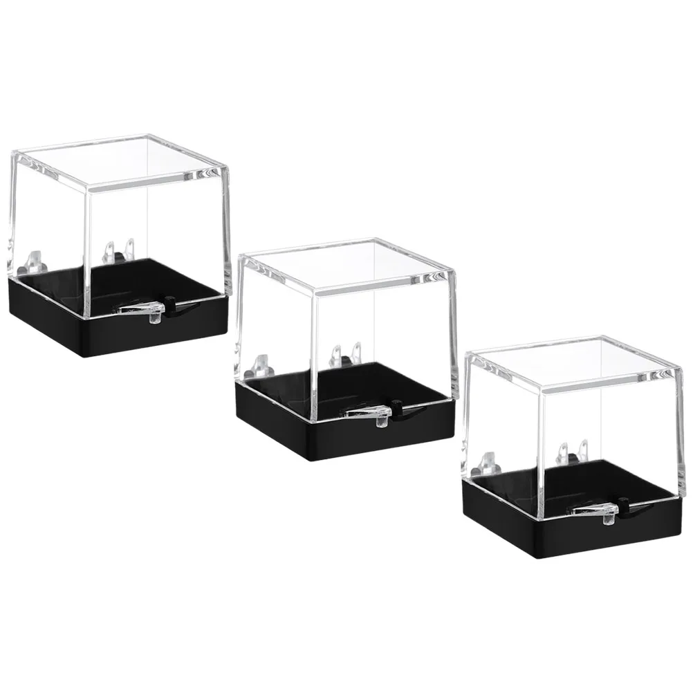 

3 Pcs Black Bottom Specimen Display Box Mineral Case Transparent Container Mineral Sample Case Storage Solution