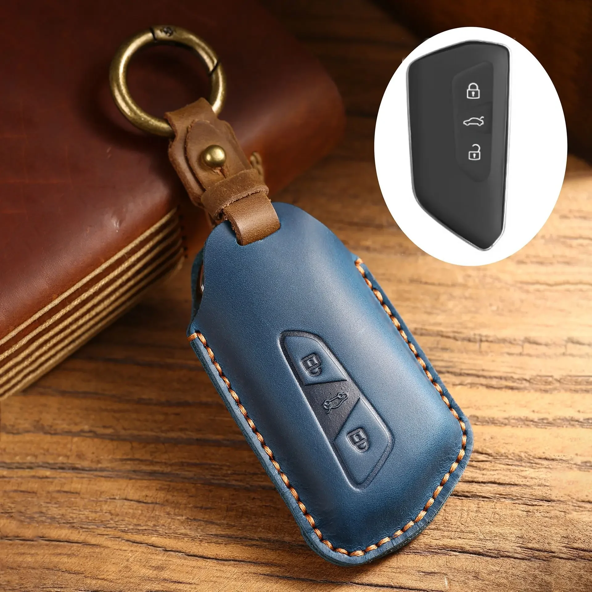 Layer Leather Car Key Case Cover for VW Volkswagen Golf 8 MK8 ID3 ID4 Cupra Skoda Octavia A8 SEAT Leon MK4 Formentor Tarraco