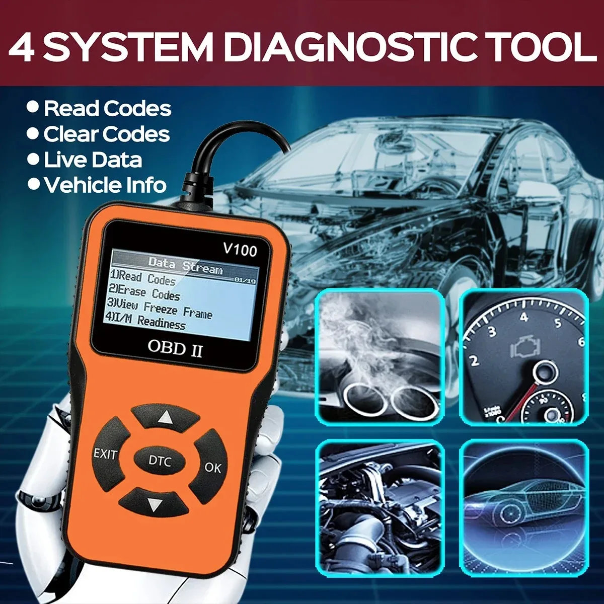 Enhanced Universal Obd Ii Scanner Car Engine Fault Code Reader Can Diagnostic Scan Tool, Read and Clear Error Codes for 1996 or