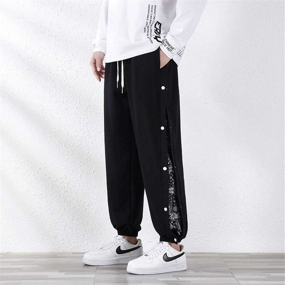 Side Patchwork Bandana Joggers Men Sweatpants Fashion Casual Male Elastic Waist Pants Autumn Winter Fleece Pants