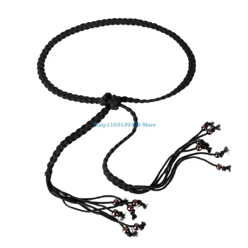 400A أنيقة حبل قطن مضفر حزام العرقية حبة الدانتيل ربط مرنة طول الخصر الحبل حبل للاستخدام المكتبي غير الرسمي في الهواء الطلق