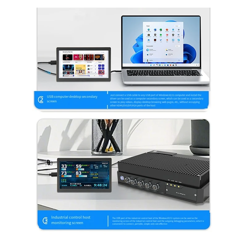 شاشة LCD 1024X600 مقاس 5 بوصات من النوع C شاشة عرض ثانوية تدعم عموديًا بحرية AIDA64